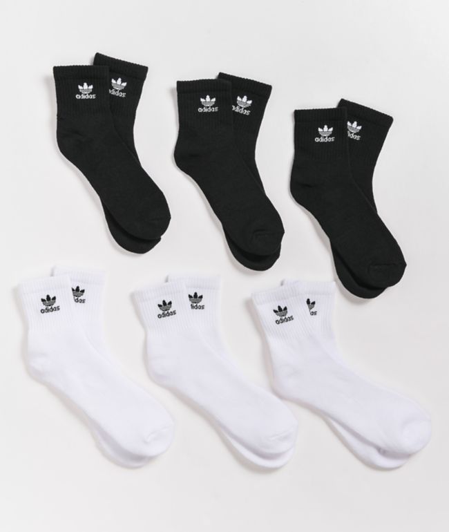 adidas Originals Trefoil Black & White 6 Pack Quarter Socks