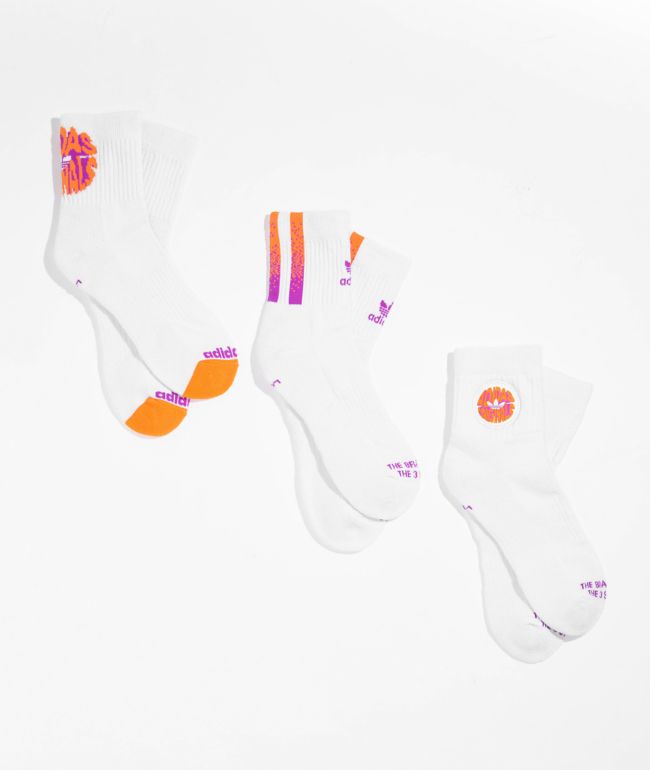 adidas Spiral paquete de 3 pares de calcetines de un cuarto blancos