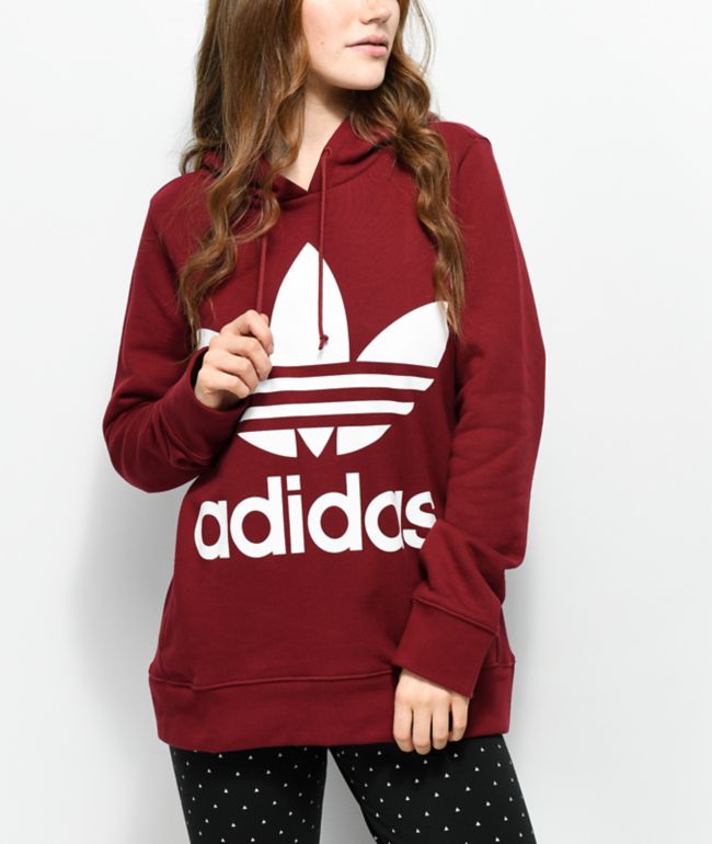 adidas women's trefoil hoodie burgundy