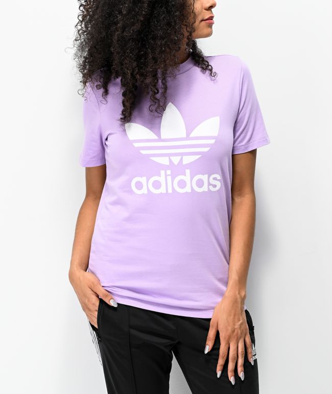 white and purple adidas shirt
