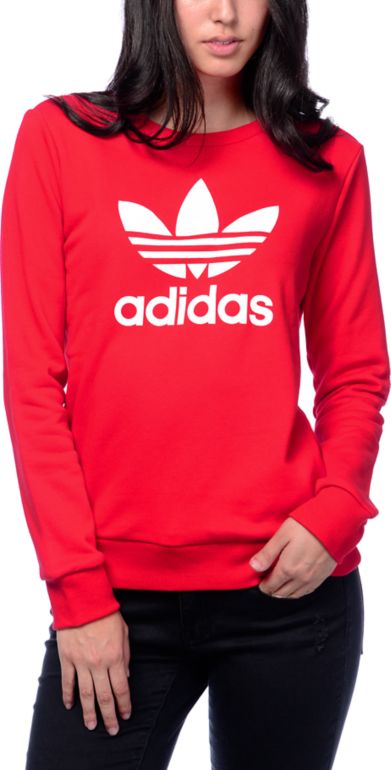 adidas Trefoil Red Crew Neck Sweatshirt 