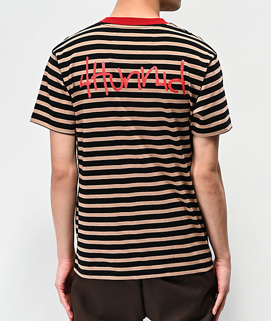 4Hunnid Khaki & Black Striped TShirt Zumiez