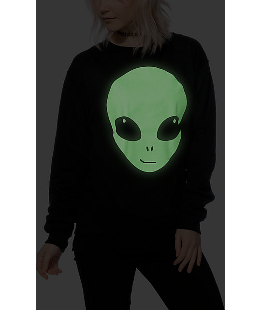 A-Lab Glow In The Dark Alien Face Crew Neck Sweatshirt | Zumiez