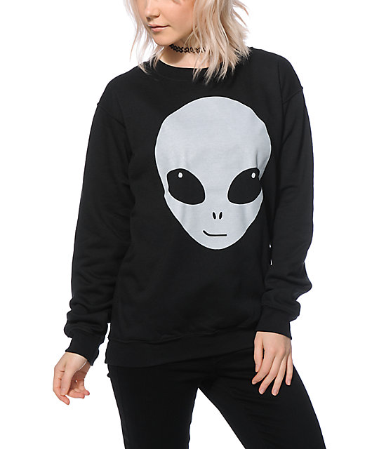 A-Lab Glow In The Dark Alien Face Crew Neck Sweatshirt | Zumiez
