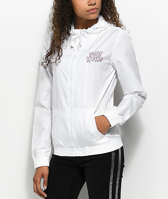 white zip up windbreaker