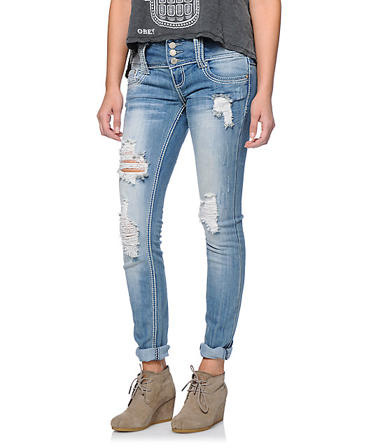 Almost Famous Alba Light Wash Distressed Skinny Jeans | Zumiez