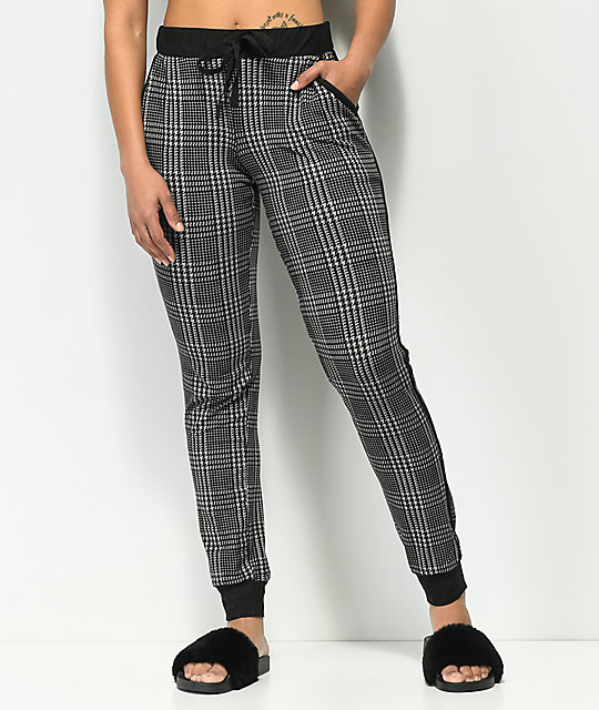 black plaid joggers