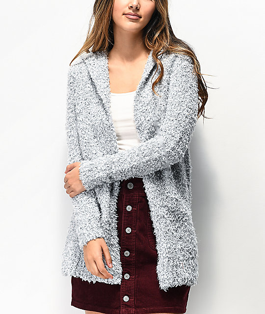 Almost Famous Cardi Sherpa Grey Hooded Cardigan Zumiez