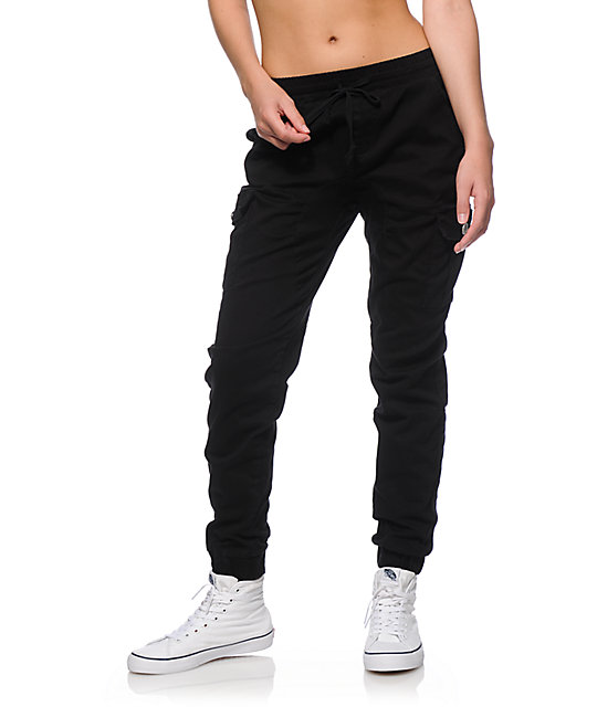 Almost Famous Cargo Pocket Black Twill Jogger Pants at Zumiez : PDP