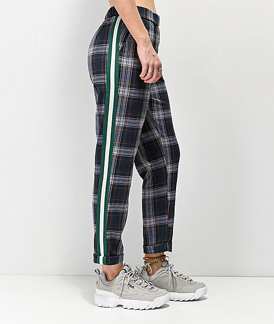 checkered pants with side stripe