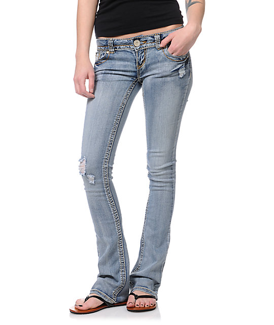 Almost Famous Ivory Medium Blue Wash Bootcut Jeans at Zumiez : PDP