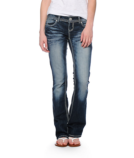 Almost Famous Jane Dark Blue Wash Bootcut Jeans | Zumiez