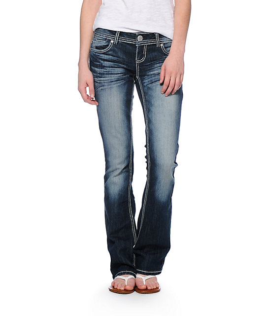 Almost Famous Jane Dark Blue Wash Bootcut Jeans at Zumiez : PDP