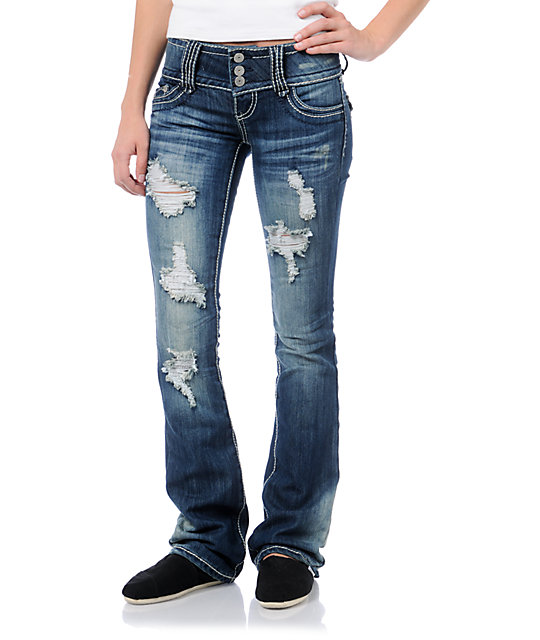 Almost Famous Malorie Medium Blue Ripped Bootcut Jeans | Zumiez