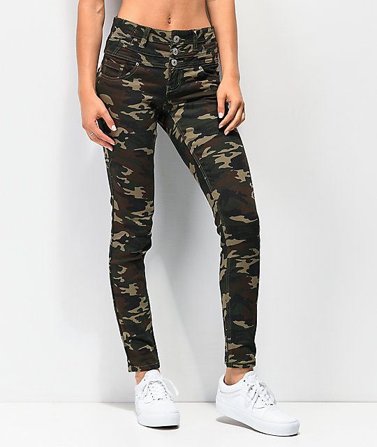 Almost Famous Mid Rise Camo Denim Skinny Jeans | Zumiez