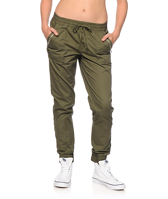 Almost Famous Olive Twill Jogger Pants at Zumiez : PDP
