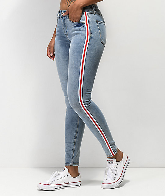 denim pants with side stripe