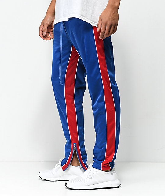 blue and red striped pants