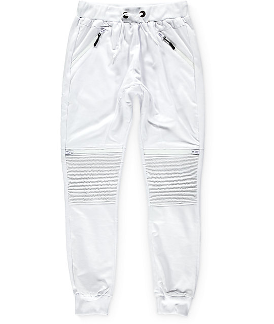 American Stitch White Knit Moto Zip Jogger Pants | Zumiez