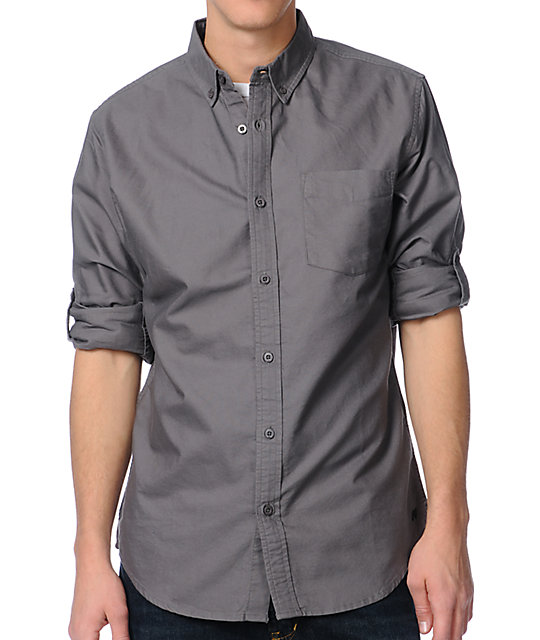 Analog Kenton Grey Long Sleeve Button Up Shirt Zu