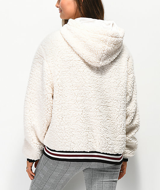 white sherpa zip up