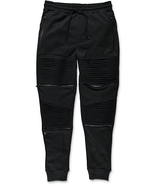 black zipper joggers