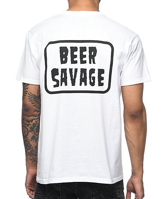 Beer Savage Patched White T-Shirt