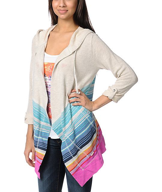 Billabong Coastal Clear Grey Hooded Cardigan Sweater Zumiez