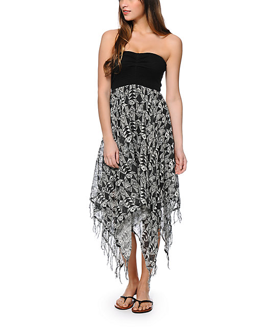 Billabong Enchanted Dayz Black Geo Print Strapless Dress | Zumiez