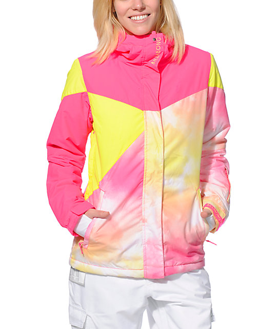 Billabong Flake Pink & Yellow 8K Snowboard Jacket | Zumiez