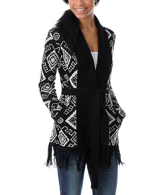 black and white cardigan sweater