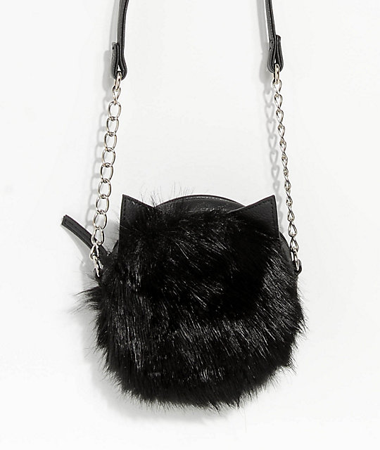 Black Faux Fur Crossbody Bag