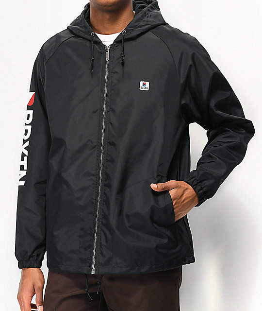 brixton claxton black hooded windbreaker