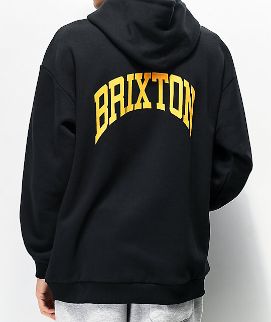 black hoodie with yellow lining