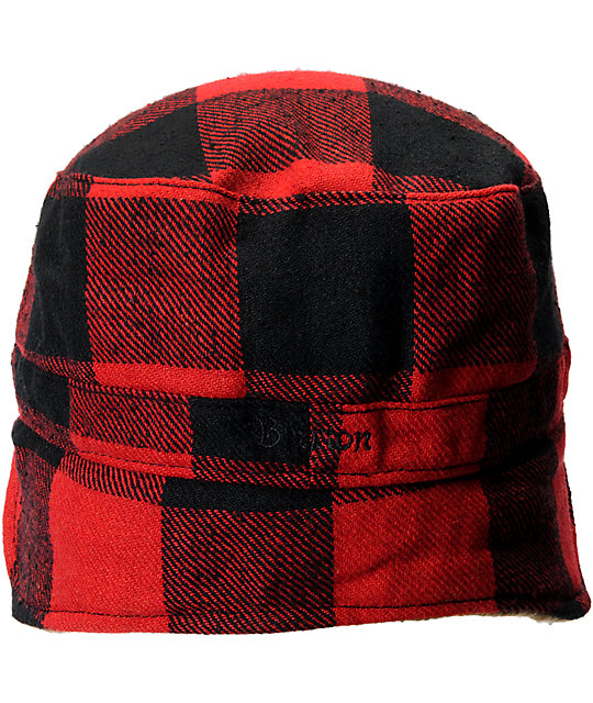 red plaid hat with ear flaps