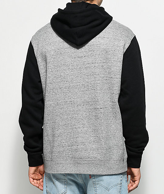 grey hoodie with black sleeves