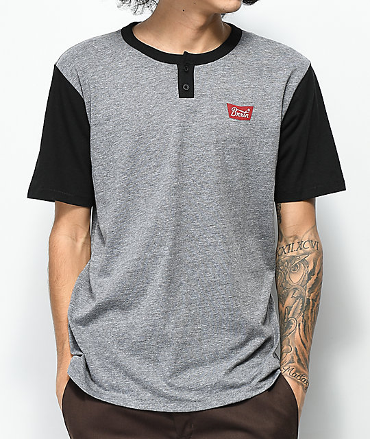 Download Brixton Stith Heather Grey & Black 2 Tone Henley T-Shirt ...