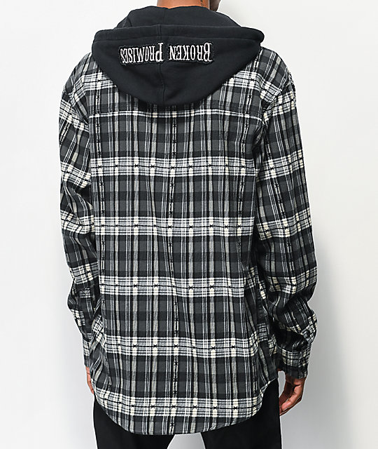 black and white flannel with hood