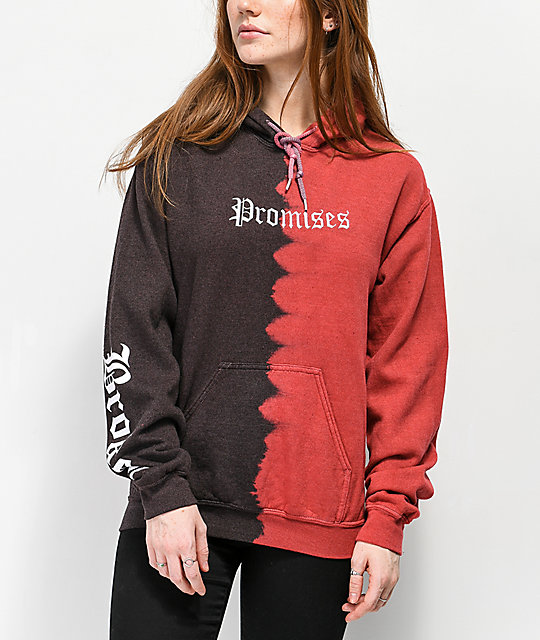 broken promises trio red tie dye hoodie