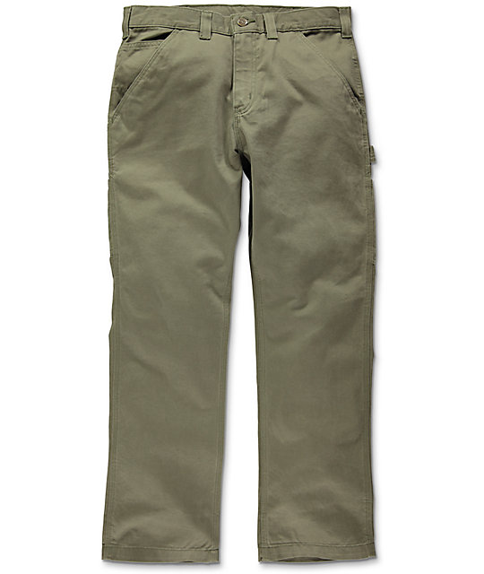 Carhartt Washed Army Green Twill Dungaree Pants
