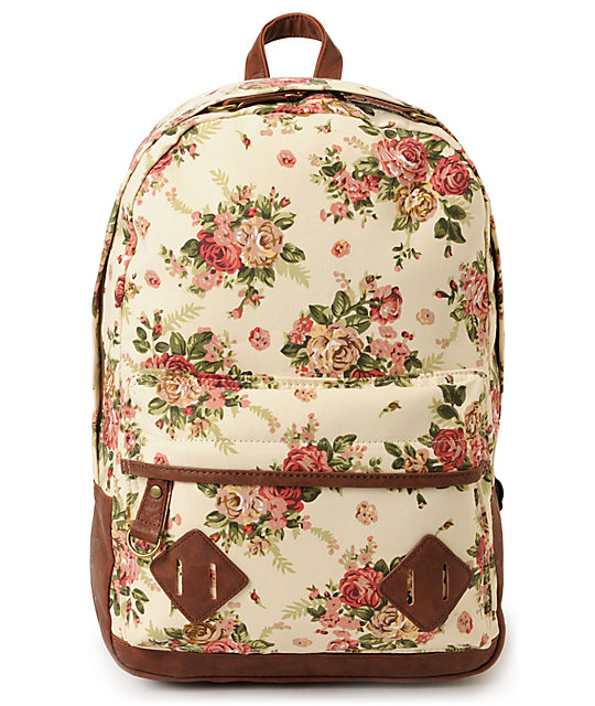 Carrot Company Floral Print Beige Canvas Backpack | Zumiez