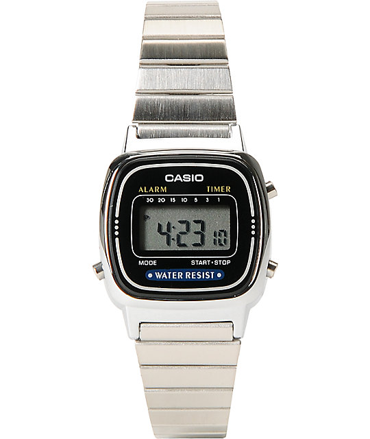 small silver casio watch