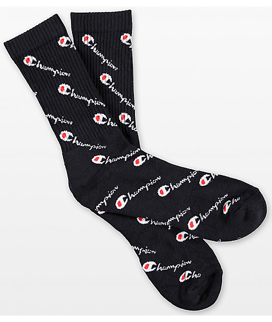 Champion All Over Print Black Crew Socks Zumiez