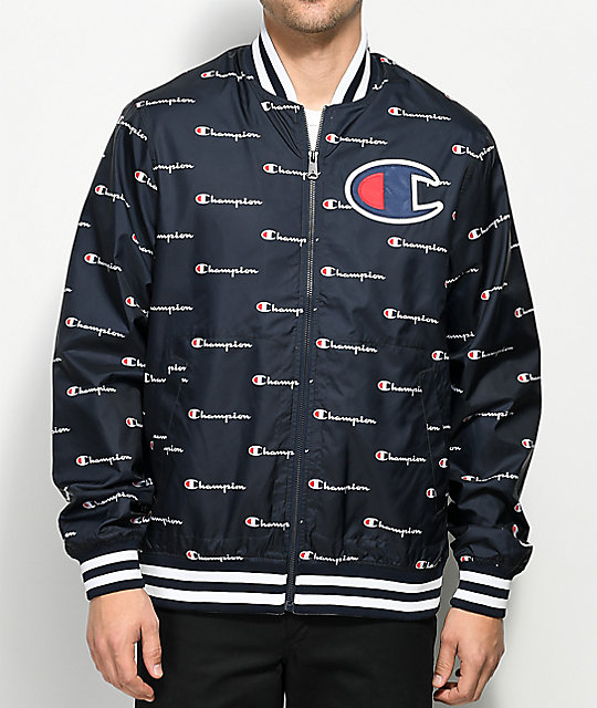champion jacket with logo all over