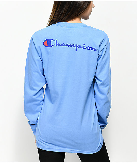 Champion Big C Script Light Blue Long Sleeve T-Shirt | Zumiez
