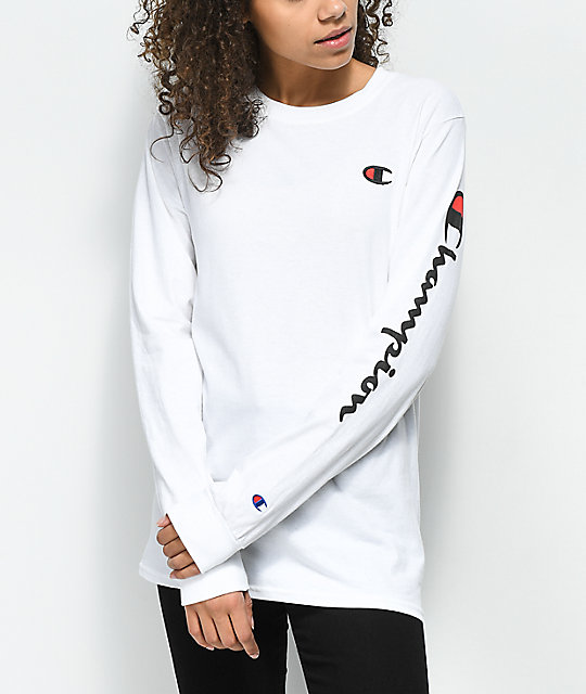 champion long sleeve logo on arm