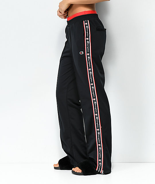 champion black & red taping track pants