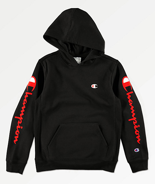 champion black and red hoodie