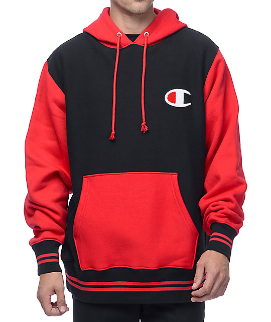 champion black and red hoodie
