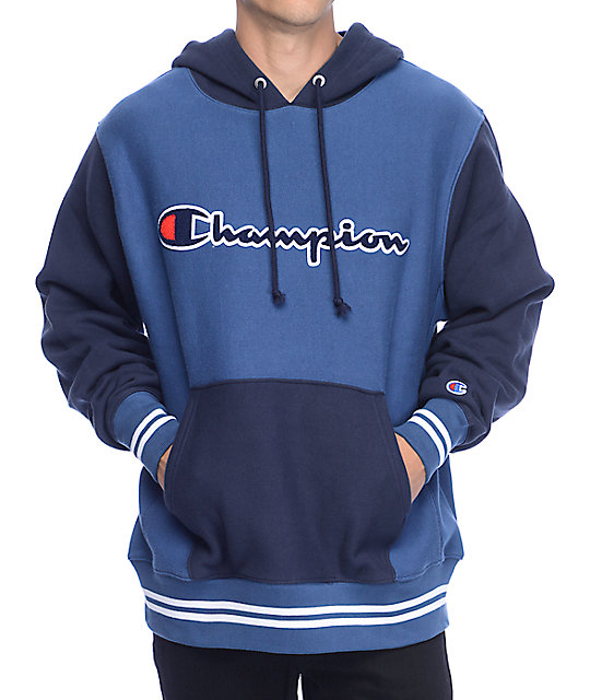 Champion Color Blocked Navy & Blue Hoodie